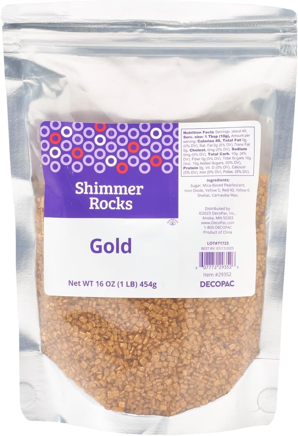 Shimmer Rocks, Gold Sugar Candy Decorations For Cakes, Toppings, and Cupcakes | Metallic | Crystal Sprinkles | 1lb Pack