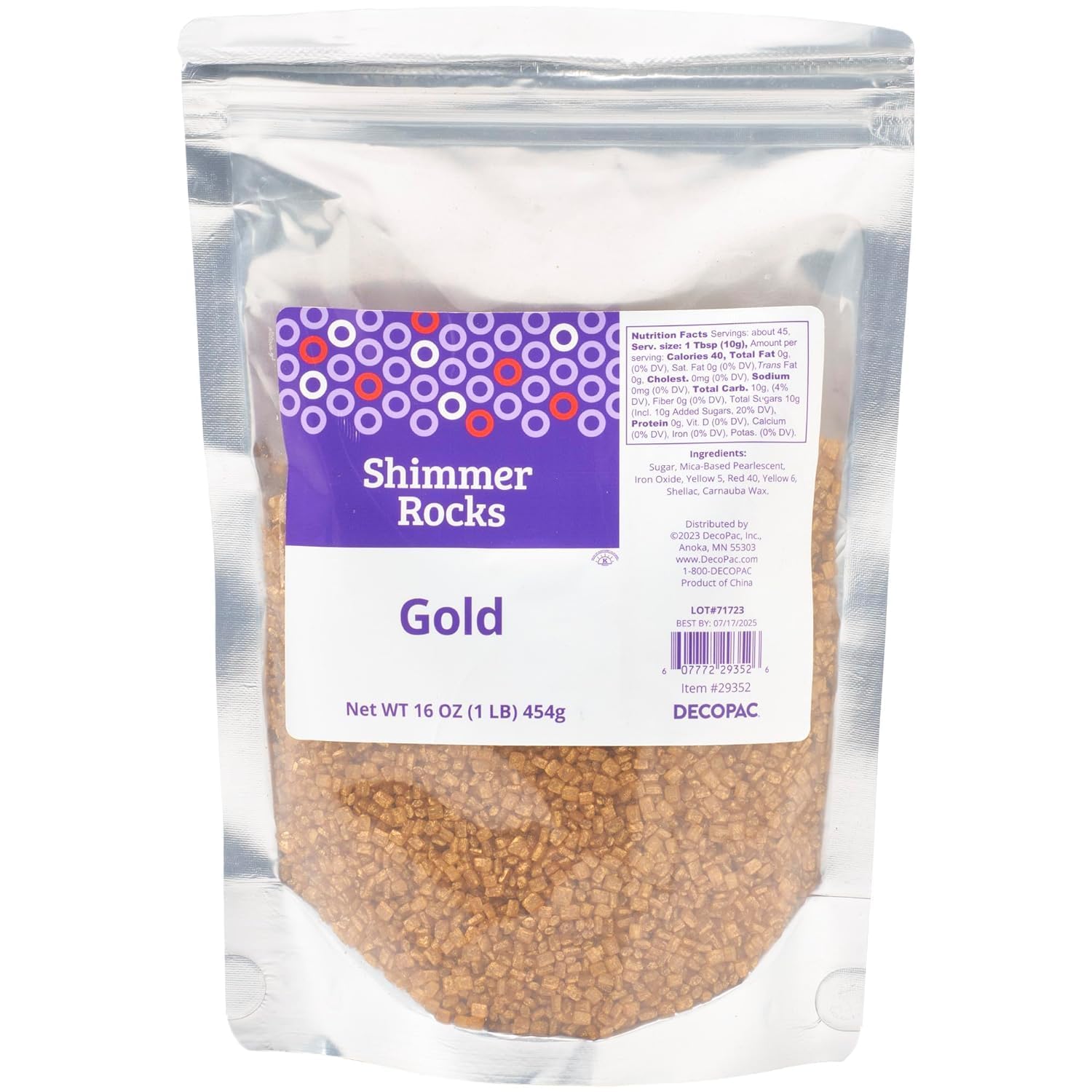 DecoPac Shimmer Rocks, Gold Sugar Candy Decorations For Cakes, Toppings, and Cupcakes | Metallic | Crystal Sprinkles | 1lb Pack