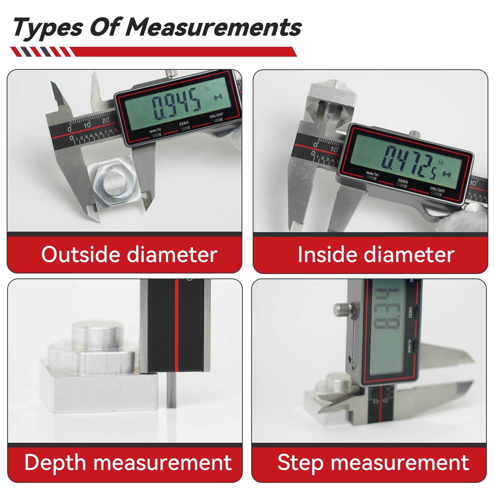 GemRed Digitaler Messschieber 150 mm, Kabelloser Edelstahl Messschieber mit Großem LCD-Display, Schieblehre digital, mm/Zoll Umrechnung, Auto-Off, 4-Wege-Messung für Werkstatt, DIY & 3D-Druck