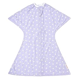 SleepingBaby Zipadee-Zip Transition Swaddle - Cozy Baby Swaddle Blanket with Zipper Convenience - Roomy Wearable Blanket for Easy Diaper Changes - Paperwhite Flowers, Medium (6-12 Month)