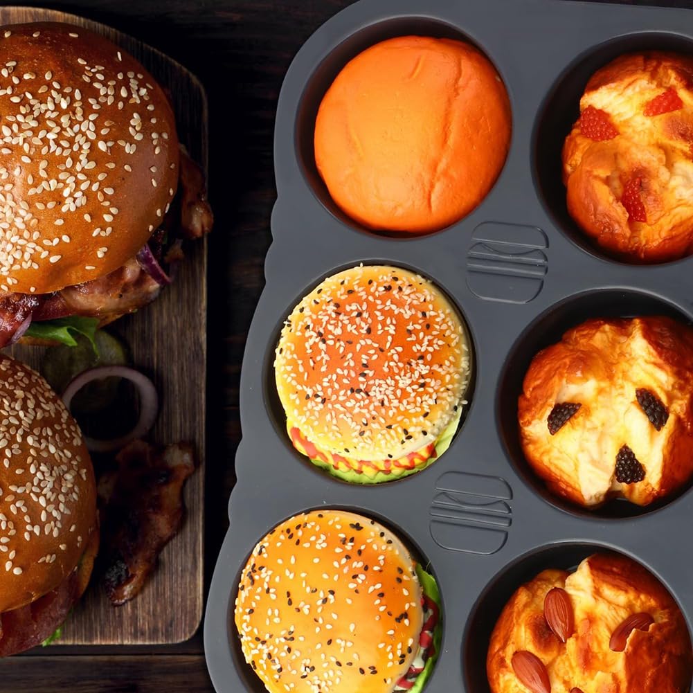 Lot De 5 Moules à Hamburger Et Baguette En Silicone Antiadhésifs Avec Brosse Et Spatule - Cuisson Maison Parfaite