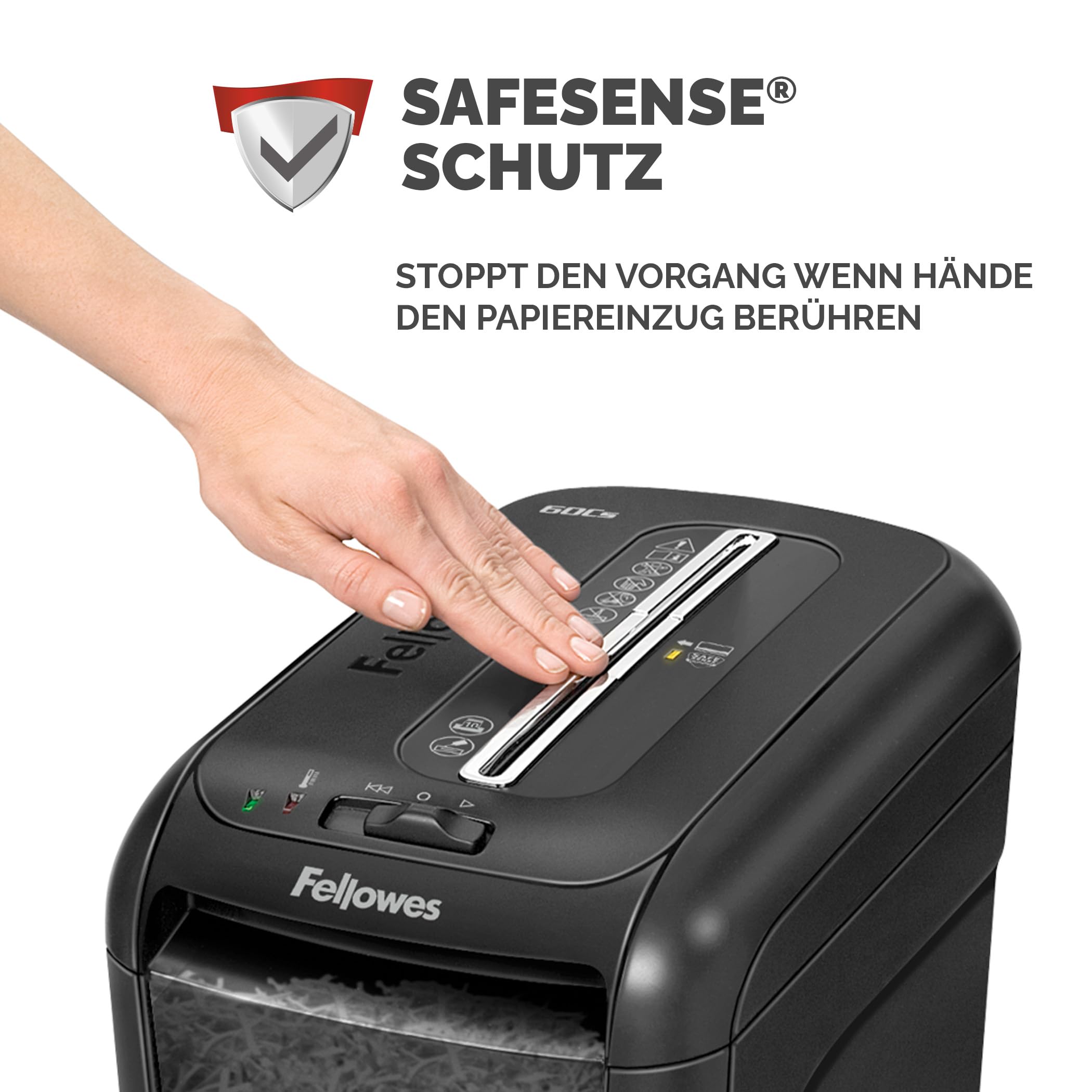 Fellowes Aktenvernichter Powershred 60Cs, Partikelschnitt (P-4), 10 Blatt, für Zuhause/Home Office, mit patentierter SafeSense Technologie