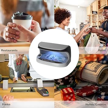 WINBO UV Counterfeit Bill Money Detector، Small Footprint، Portable، Rechargeable، Lightweight، Bills Credit Cards Banknote Passports IDs جميع العملات، تشغيل / إيقاف تلقائي، فحص LED Light Currency