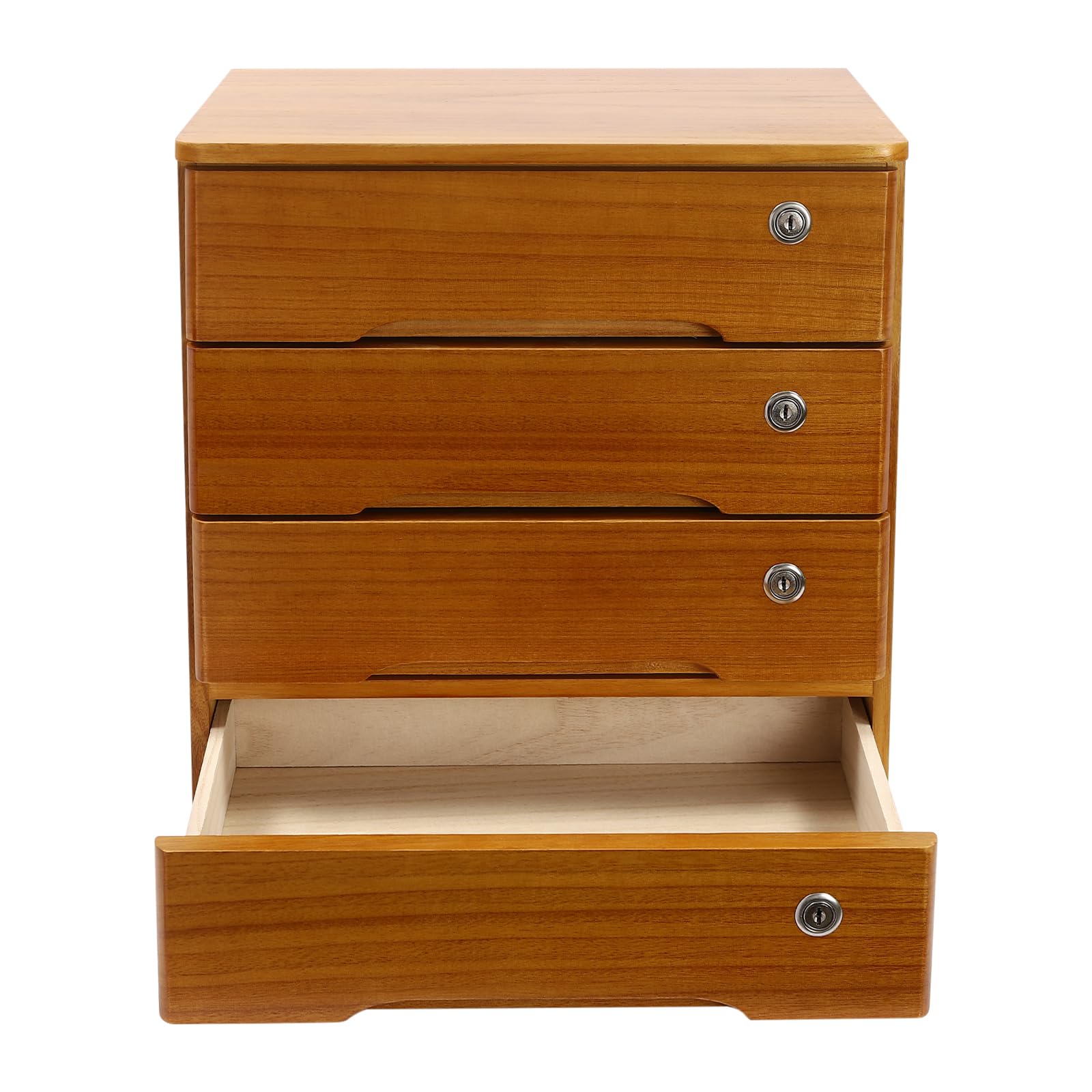 Armadietto portaoggetti in legno a 4 ripiani con serratura, cassettiera in legno Tung, organizzatore da scrivania compatto, armadietto da ufficio preassemblato