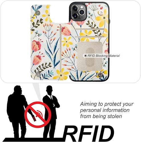 Miniatura 4 de HAOPINSH Funda tipo cartera para iPhone 11 Pro Max con tarjetero y diseño de flores en la parte trasera de la parte trasera, de piel sintética, con