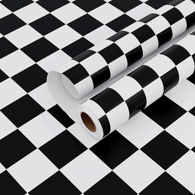 VaryPaper Black and White Wallpaper Checked Contact Paper Peel and Stick Kitchen Cupboard Stickers Washable Sticky Back Plastic Vinyl Wrap for Furniture Removable Self-Adhesive Living Room 40cm×2m