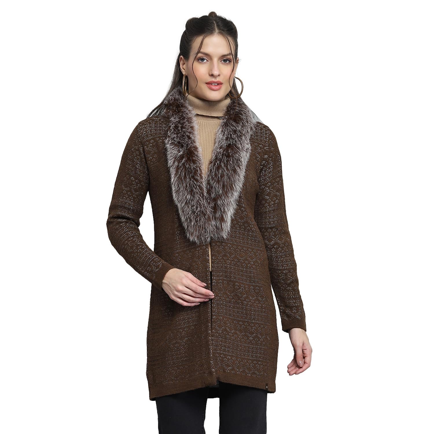 monte carlo Womens Self Design Brown Front Open Full Sleeve Cardigan_1243773FO-2-picture-33
