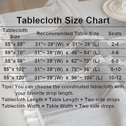 Miniatura 7 de Mantel de lino de algodón para mesa rectangular, mantel gris a rayas de granja, manteles de tela suave para mesa de comedor de cocina (gris, 55 x