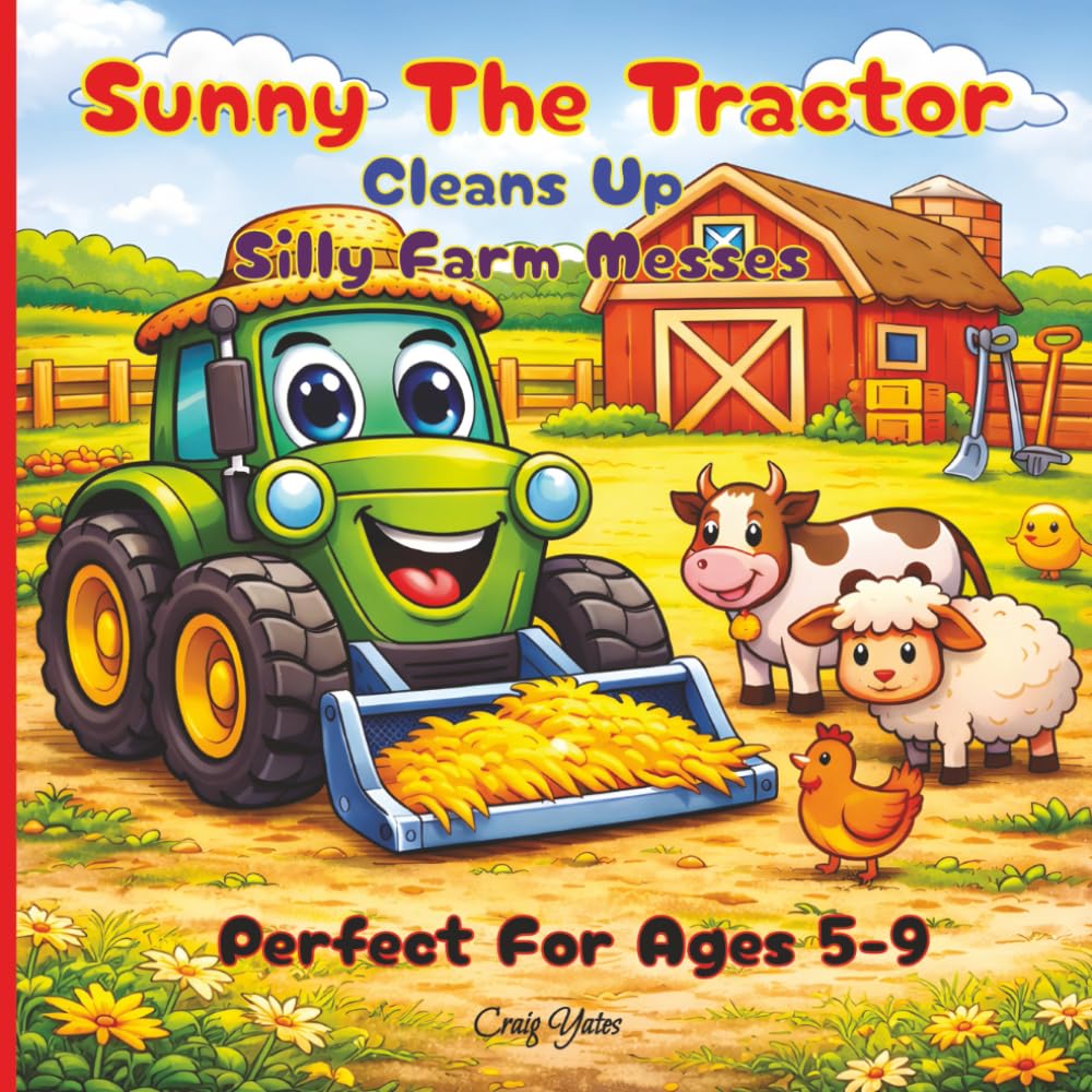 Sunny the Tractor Cleans Up Silly Farm Messes: A Farm Colouring Book for Kids Ages 5-9: 40 Bold and Easy Tractor and Farm Animal Colouring Pages | Big Simple Designs for Little Hands