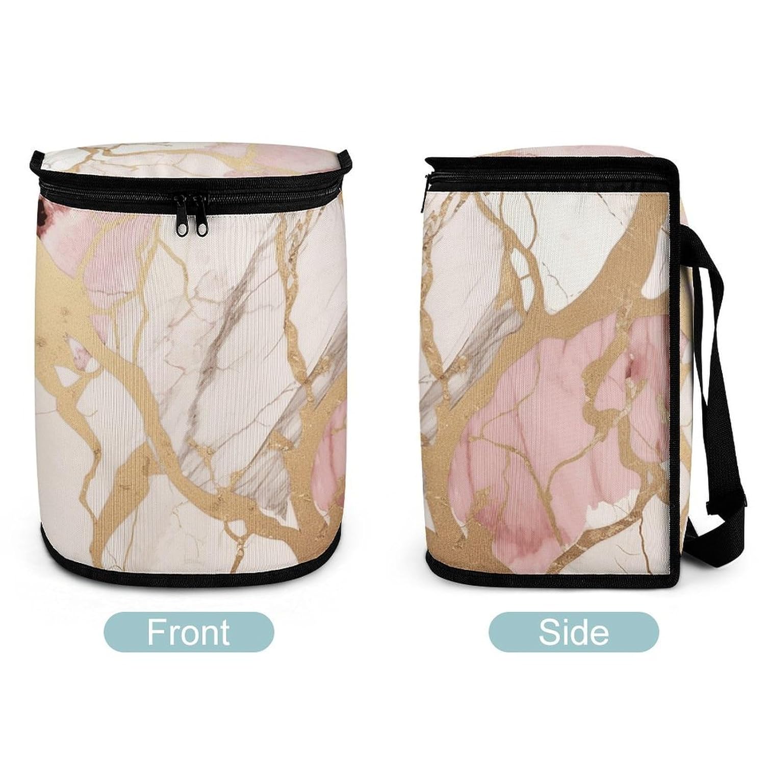 MUSM Leakproof Car Trash Can 2.5 Gallon, Durable Automotive Garbage Bag with Waterproof Liner, Shiny Gold and Peach Trash Bag for Car, Truck, RV & Bathroom