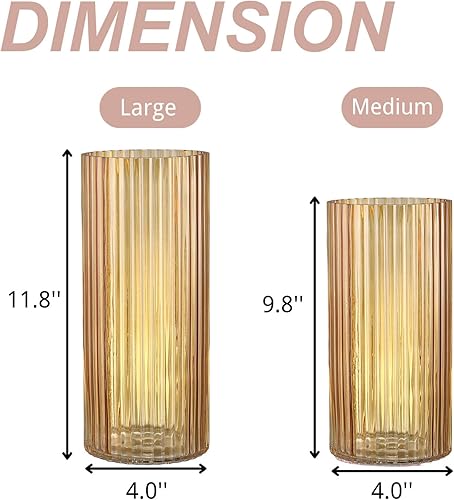 Miniatura 6 de Jarrón redondo de vidrio, florero de cristal, florero de vidrio acanalado, jarrón corto de vidrio, florero de vidrio ámbar para tulipanes, moderno