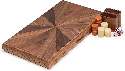 Miniatura 18 de Yellow Mountain Imports Pasadena - Juego de juego de backgammon con incrustaciones de madera, juego de mesa de estrategia clásico con piezas