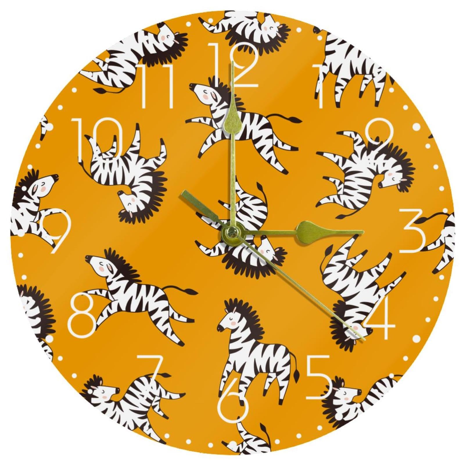 Horloge murale à piles zébrée 25,4 cm pour décoration de salle de classe