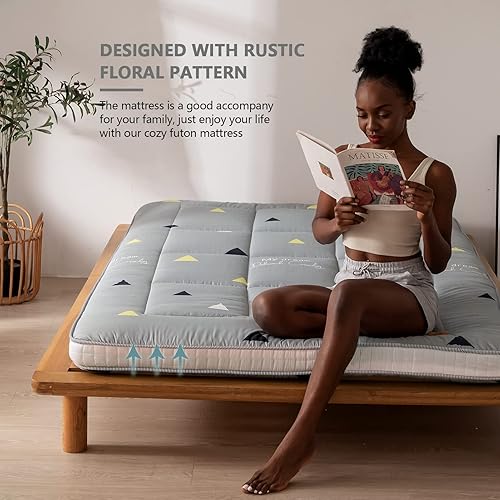 Miniatura 130 de MAXYOYO Colchón tipo futón con estampado floral, acolchado japonés, extra grueso, plegable, transpirable, tumbona para el suelo, cama de invitados