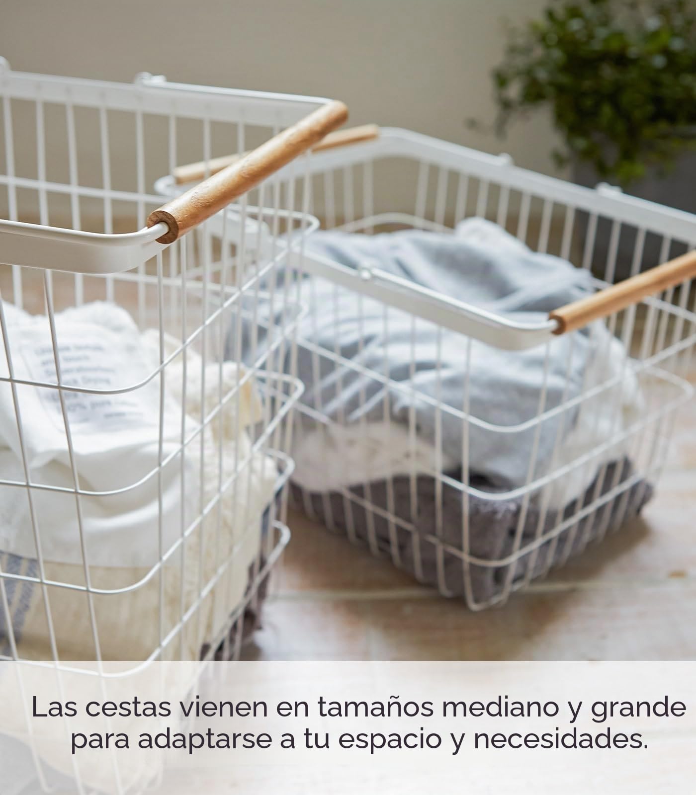 Yamazaki 2810 TOSCA Cesto para la ropa sucia grande, blanco, Acero/Madera, minimalista, 41.5 x 31 x 38.5 cm