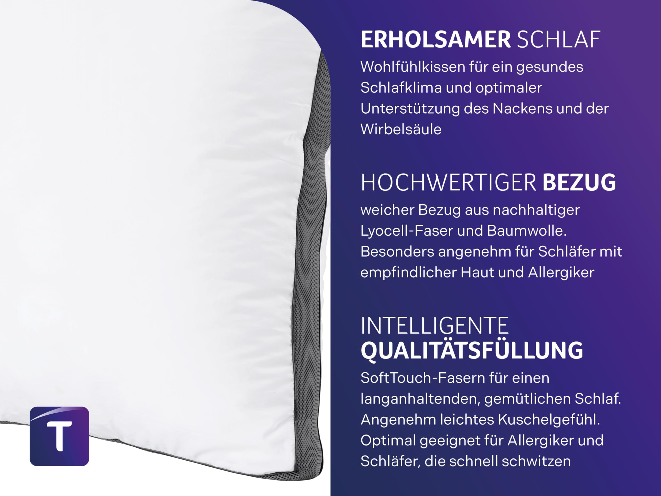 Traumnacht SleepGuard Almohada 80 x 80 cm, Transpirable, Suave, Lavable