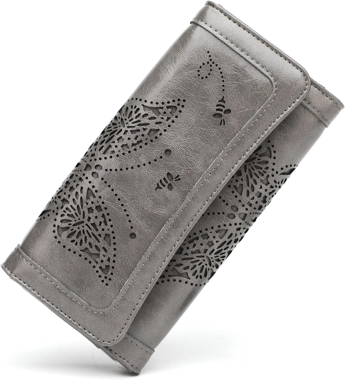 Womens Wallets RFID Blocking Leather Clutch Long Wallet for Women Card Holder Phone Organizer Ladies Travel Purses Gray