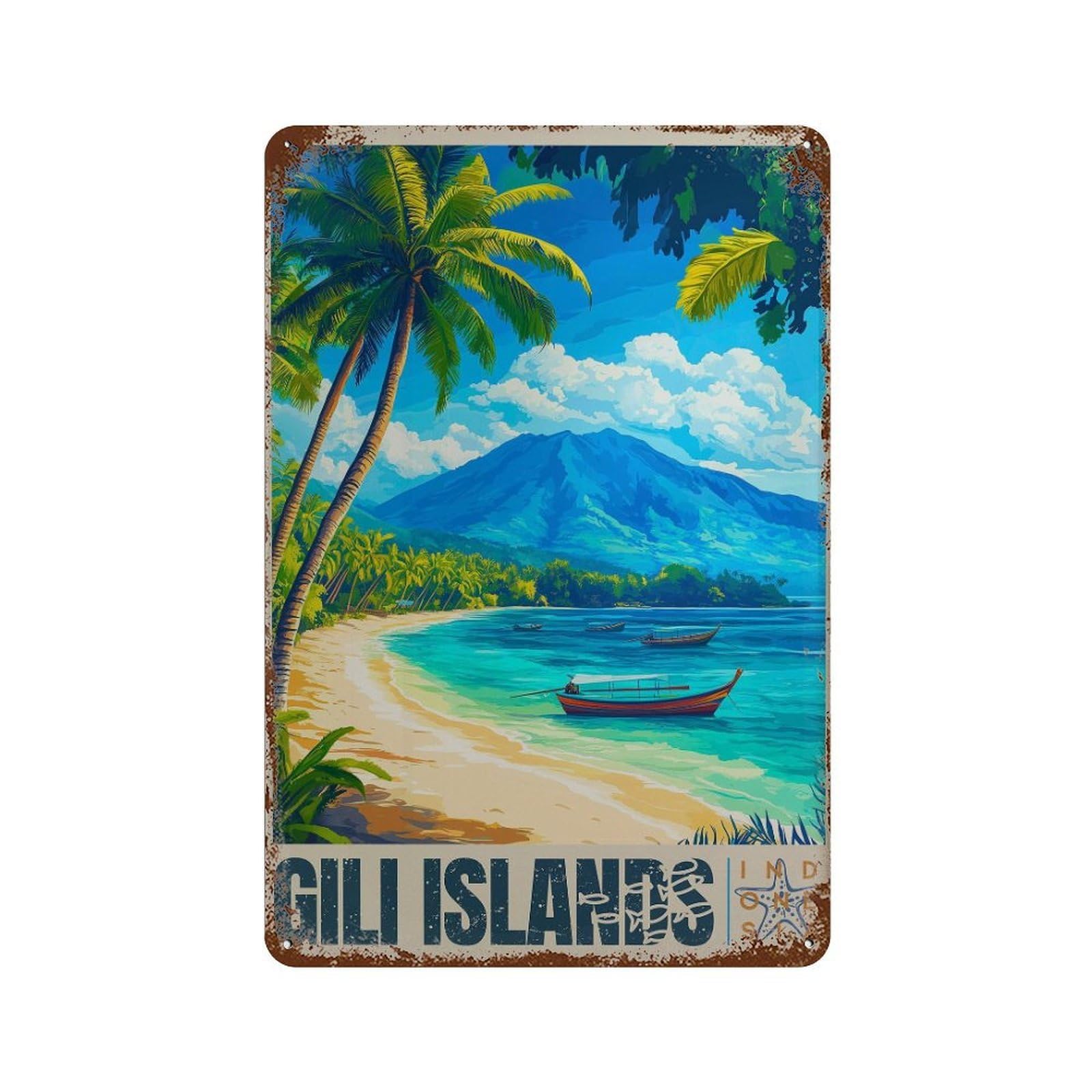 xiaoxiaoshen Gili Islands Travel Indonesia Coastal (2) Wall Decor Art Metal Tin Poster Modern Home Decor Art Home Bar Shop Decorations Vintage Sign 30x20cm