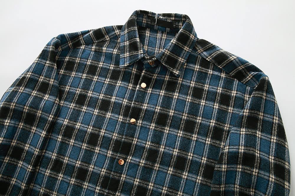HGJH Hemdjacke Herren, Herren Langarm Flanellhemd Thermohemd Tibetisch Schwarz Orange Hemd Button-Down Baumwolle Großvaterhemd Bequemes Henry Hemd Lässiges Arbeitshemd Für Männer Jungen