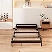 Vista 5 de Base de cama de perfil bajo con somier metálico de 1,6 pulgadas, resistente para cama individual, base de colchón robusta, fácil montaje, sin