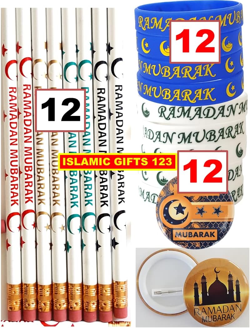 Ramadan Favors [ 36 Pack ] Ramadan Pencils Ramadan Wristband Ramadan Toy Ramadan Mubarak Decoration Eid Gift Eid Favors Muslim Kids Gifts Islamic favors Islamic wall Decoration