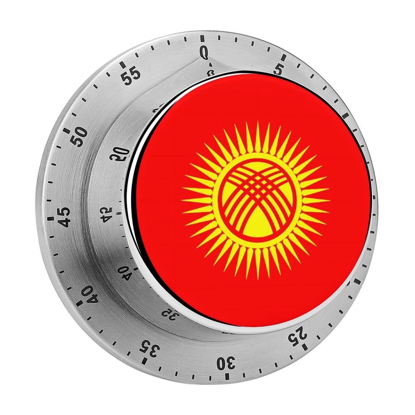 Flag of Kyrgyzstan Mechanical Timer with Alarm for Kitchen Cooking Productivity Stainless Steel Timers