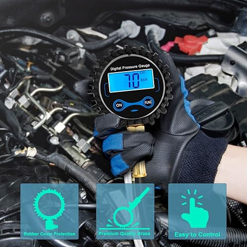 Miniatura 7 de BETOOLL Medidor de presión de combustible, kit de prueba de presión de combustible, kit de medidor digital de presión de combustible, inyector de