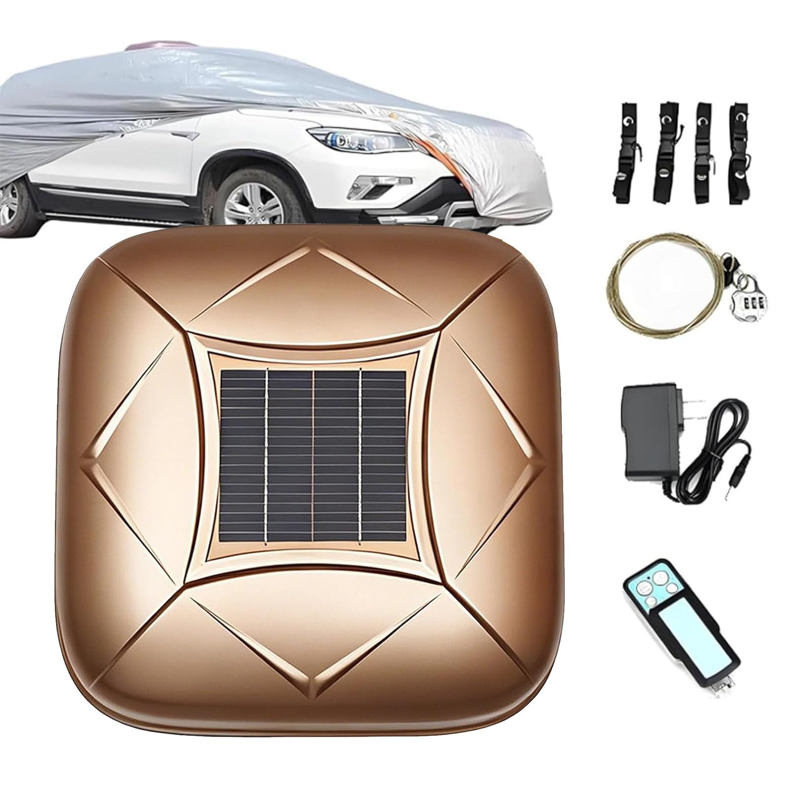 AETEREOS Smart Car Cover with Solar Charging, Remote Control Automatic Full Exterior Covers, Anti-Theft Alarm, Multiple Sizes, Fit for Sedan, MPV, SUV Gold-3L