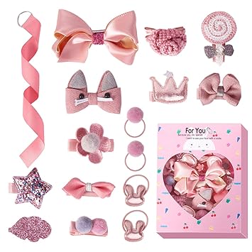 REHTRAD 18 in 1 Set Baby Girl Hair clip?Elastic kids accessories girls?hair clip for baby girls (Pink)