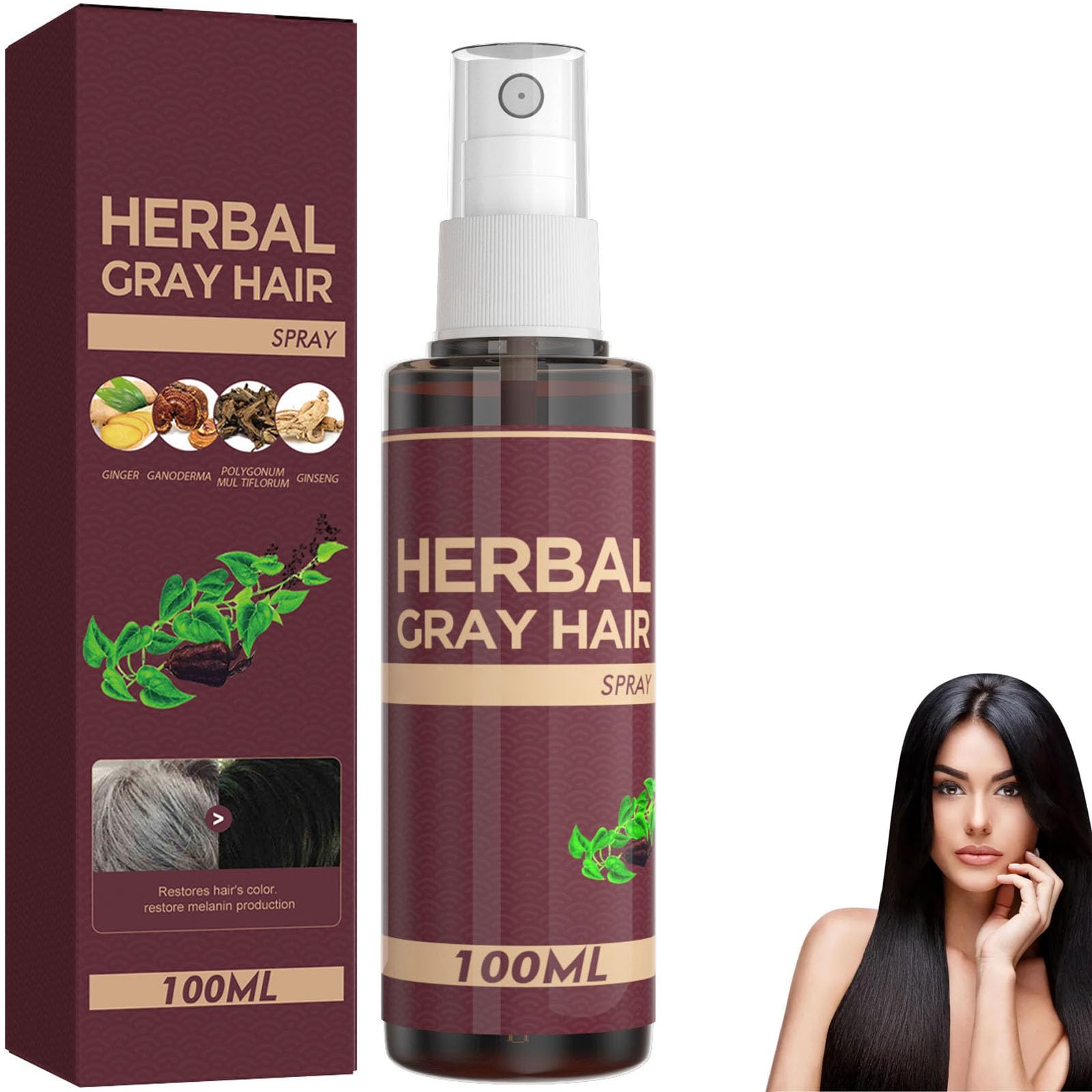 Herbal Gray Hair Spray, Hair Darkening Conditioner, Herbal Darkening Spray (1pcs)