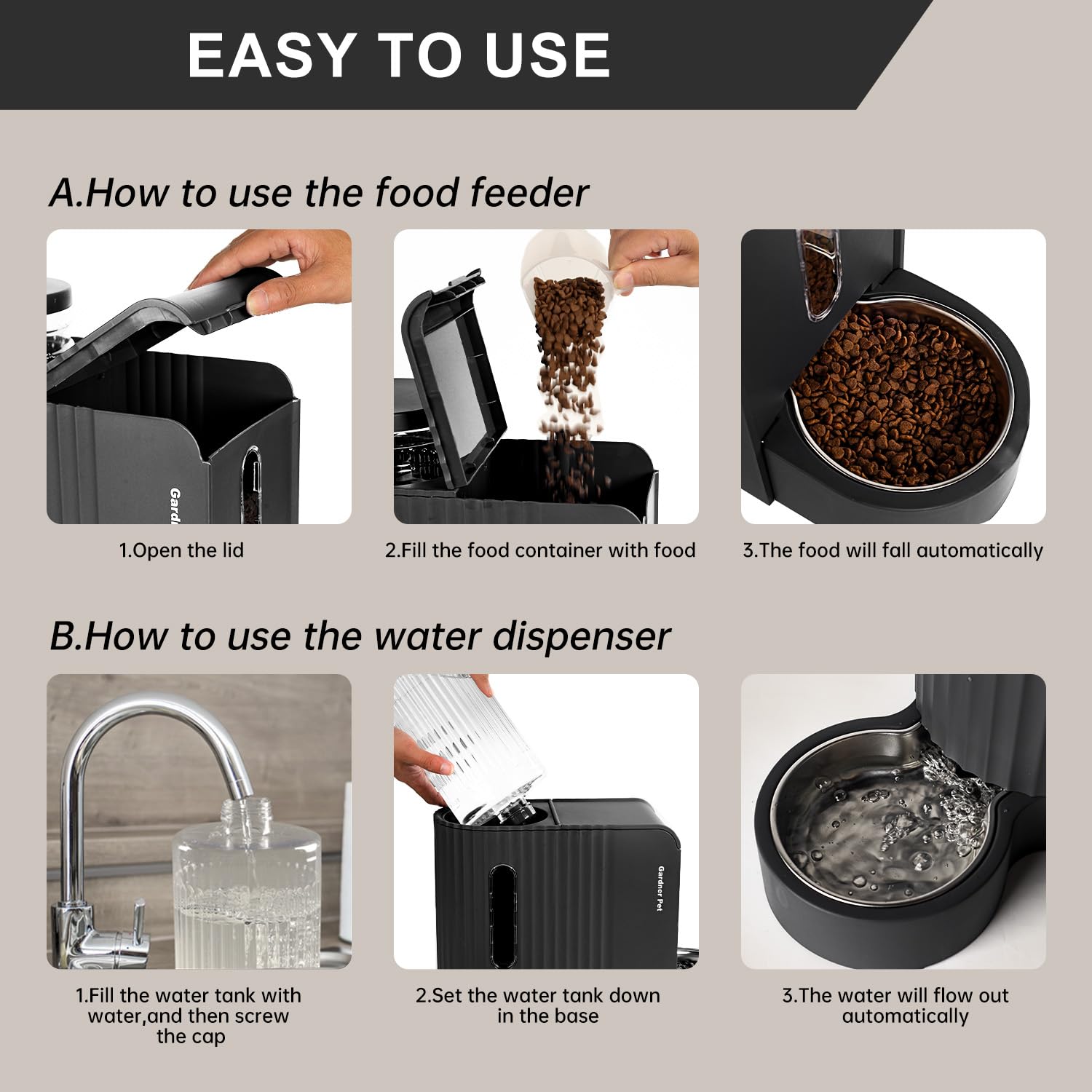 Gardner Pet Automatic Gravity Cat Food Feeder and Water Dispenser Stainless Steel Two-in-One Set Large Capacity Dispenser for Pets Dogs, Puppies, Kittens-(0.8 Gallons x 2) - image 6