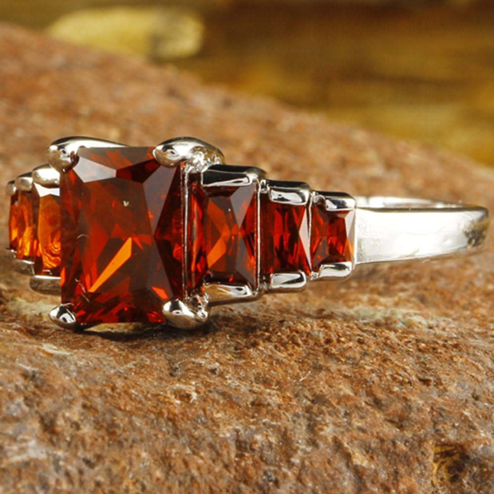 Psiroy Women's 925 Sterling Silver Plated Emerald Cut Simulated Amethyst Ring - Image 3