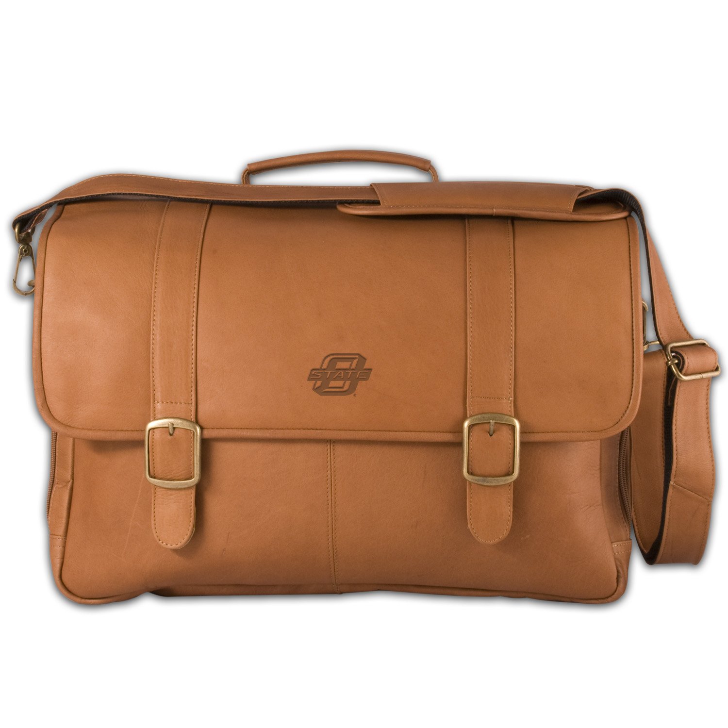 NCAA Oklahoma State Sooners Tan Leather Porthole Laptop Briefcase