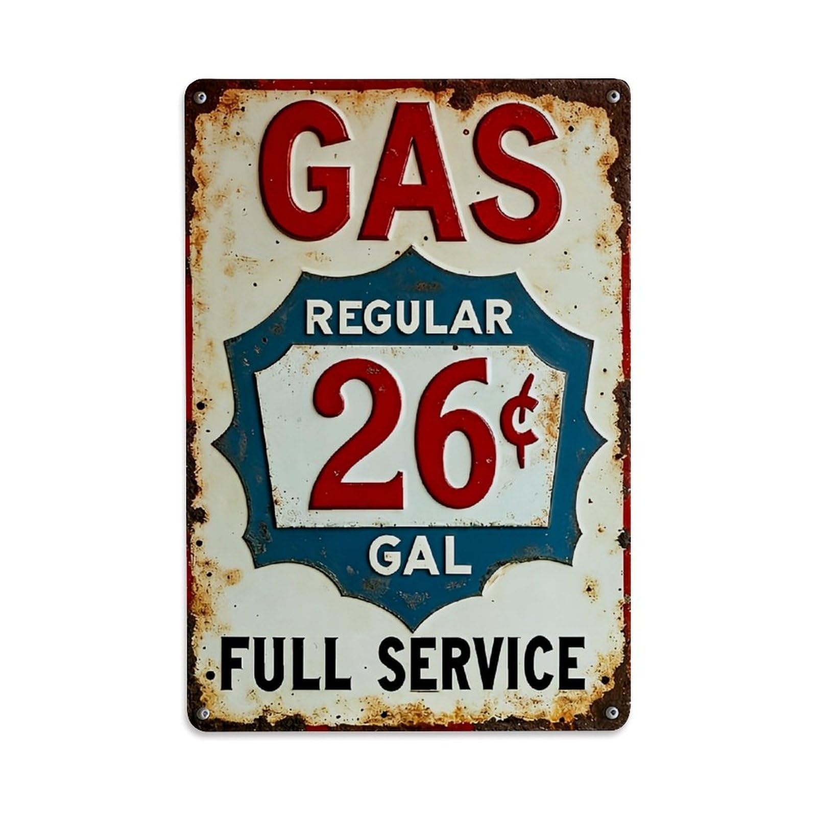Jdfenggu Vintage Gas Regular 26 Cent Full Service Retro Metal Tin Sign, Decor Art Poster For Bar, Home, Man Cave, Kitchen, Laundry Room Gift 8X12inch