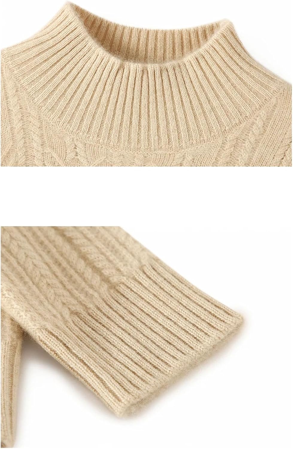Women's 100% Wool Knitted Sweater Solid Mock Neck Long Sleeve Twisted Pullover Winter Thickening Thermal Tops