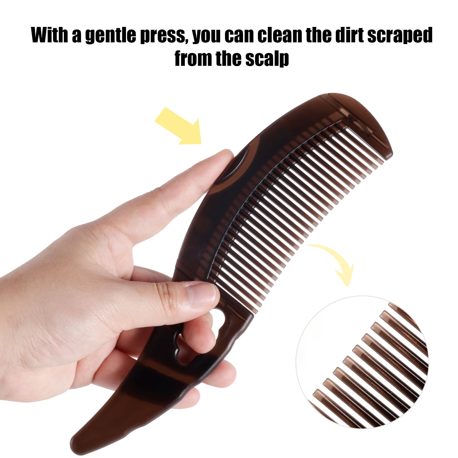 Dandruff Comb for Scalp 8.18x1.97in Dark Brown Energy Massage Comb With Comfortable Hollow Tooth - Image 4