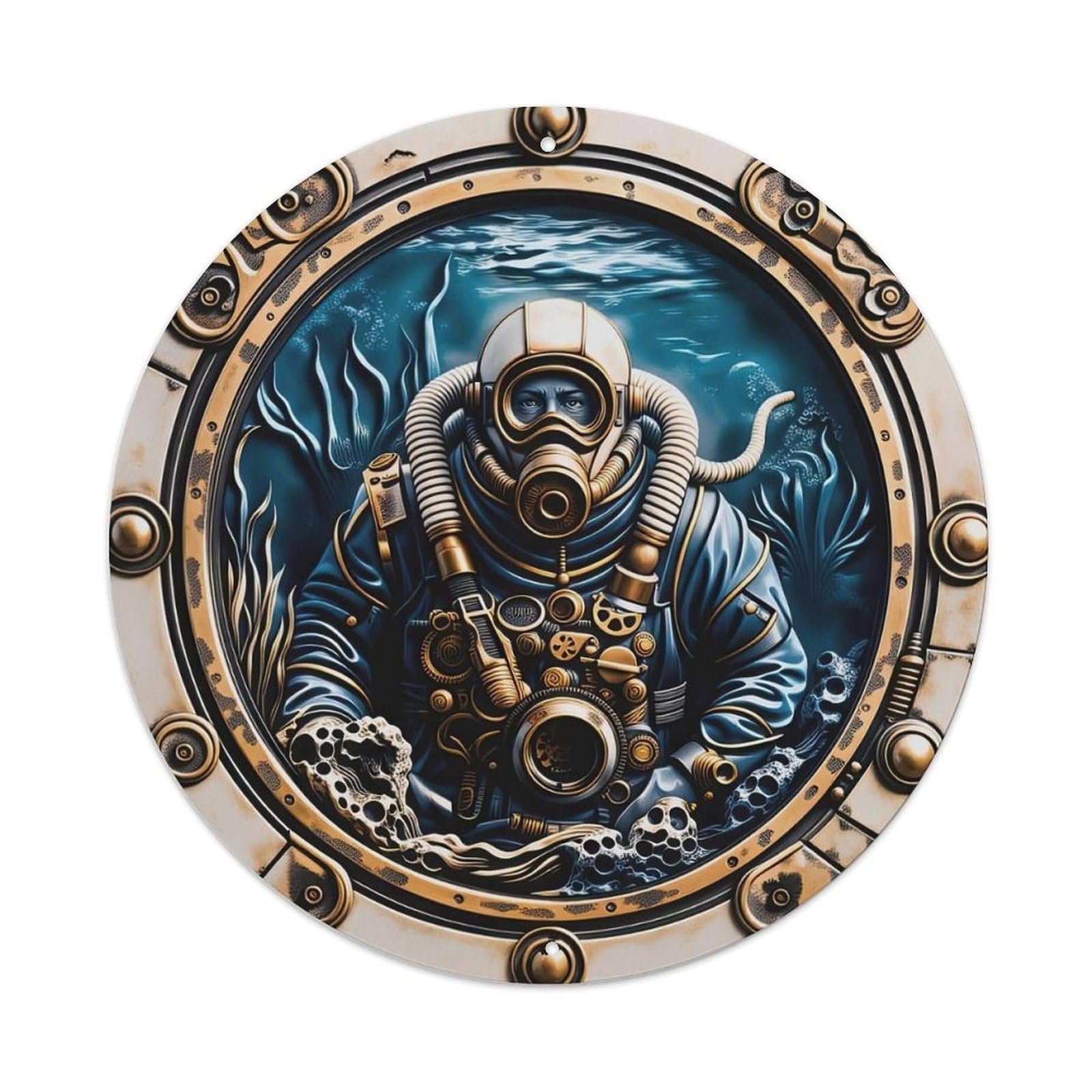 Steampunk Diver Underwater Scene Metal Tin Sign