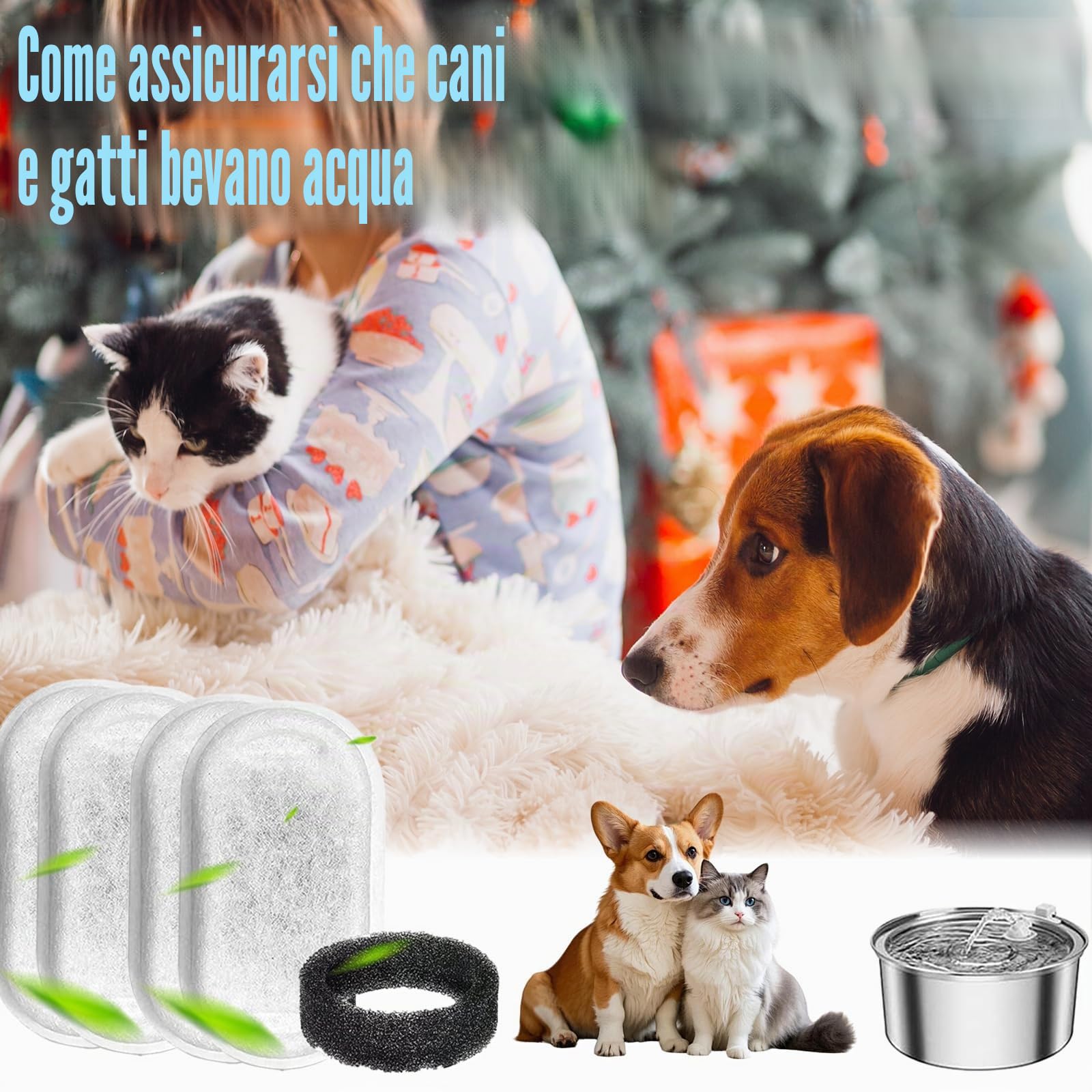 Filtri per Fontana per Gatti, 32 Pezzi Filtri Fontanella per Gatti, Filtro di Ricambio per Fontana, Filtri di Ricambio per Fontana per Gatti in Acciaio Inossidabile 108/3,2 L e 2 l Gatti e Cani
