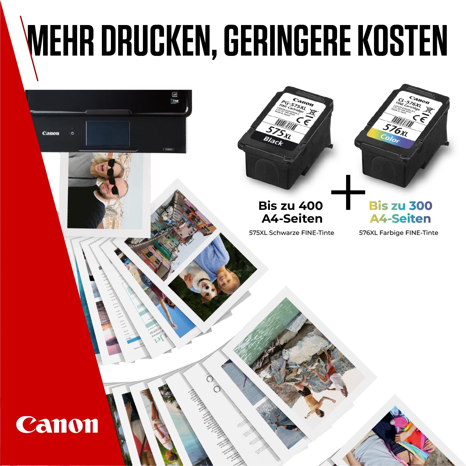 Canon Tintenpatronen & Papier-Multipack - PG-575XL/CL-576XL Original Druckerpatronen 2er Pack (1 x Schwarz, 1 x Farbe) & 4x6 Fotopapier (50 Blatt)