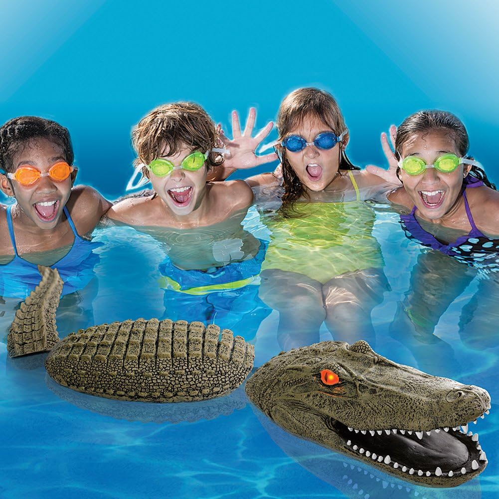 AquaLife 32-Inch Floating 3-Piece Gator Decoy and Pond Float with LED Eyes