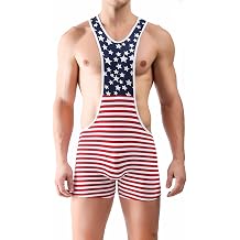 S Forever Mens American Flag Sport Bodysuit Wrestling Singlet Leotard