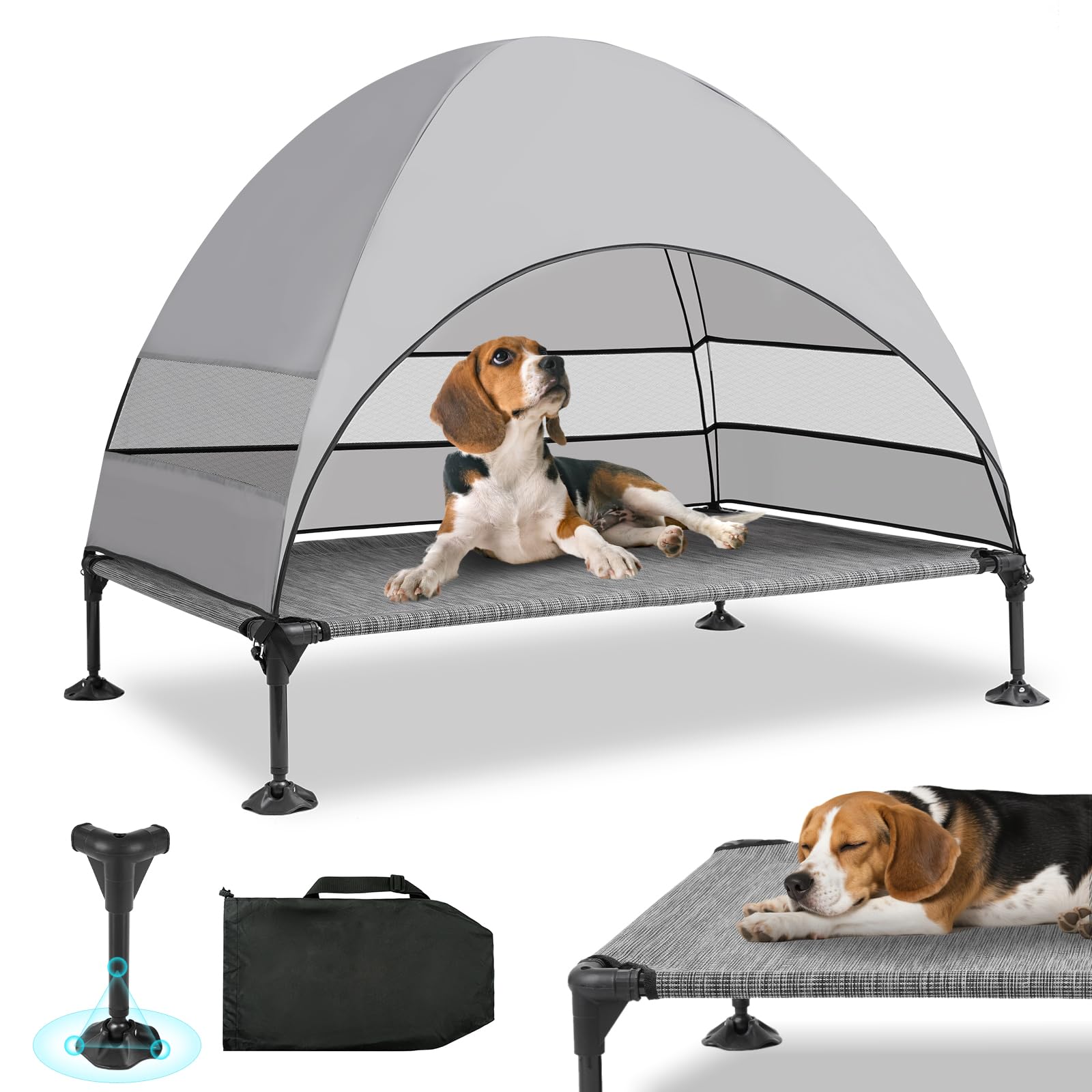 Snagle Paw Hundeliege mit Dach & Erhöhtes Design - Stabiles Hundebett mit Antirutschfüßen, Breiter Schatten - Wasserdicht für Große Hunde Indoor/Outdoor, Camping & Garten
