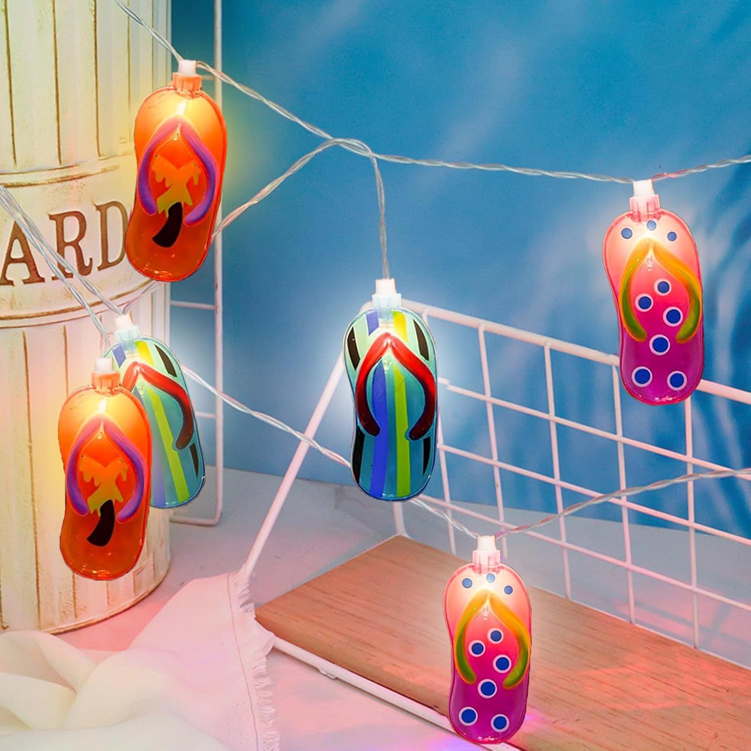 8.5Ft Tropical Beach Themed Decorations Slipper LED String Lights with 10 Colorful Flip Flop, Outdoor Beach Flip Flop String Lights for Summer Camp Tent Wedding Holiday Party Garden Bedroom Decor