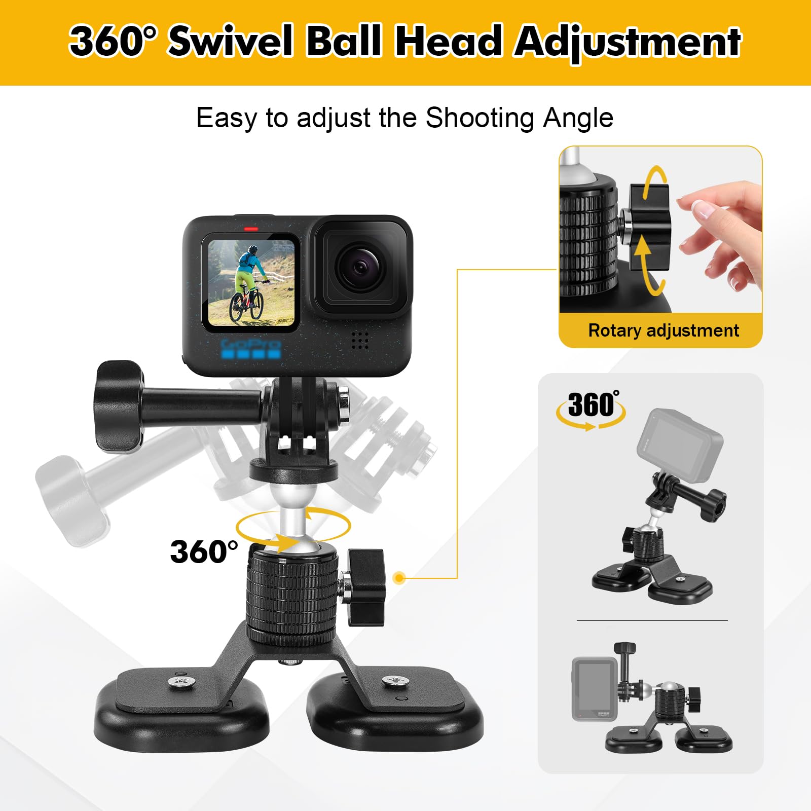 Flymile Magnetic Camera Mount Base For DJI Osmo Action 5 Pro 4 3/Pocket 3/360/Nano/Xtra Muse,Magnetic Rubber Coating Car Holder, 360°Adjustment Magnetic Stand For GoPro,for Insta360 X5/X4 Accessories - View #11