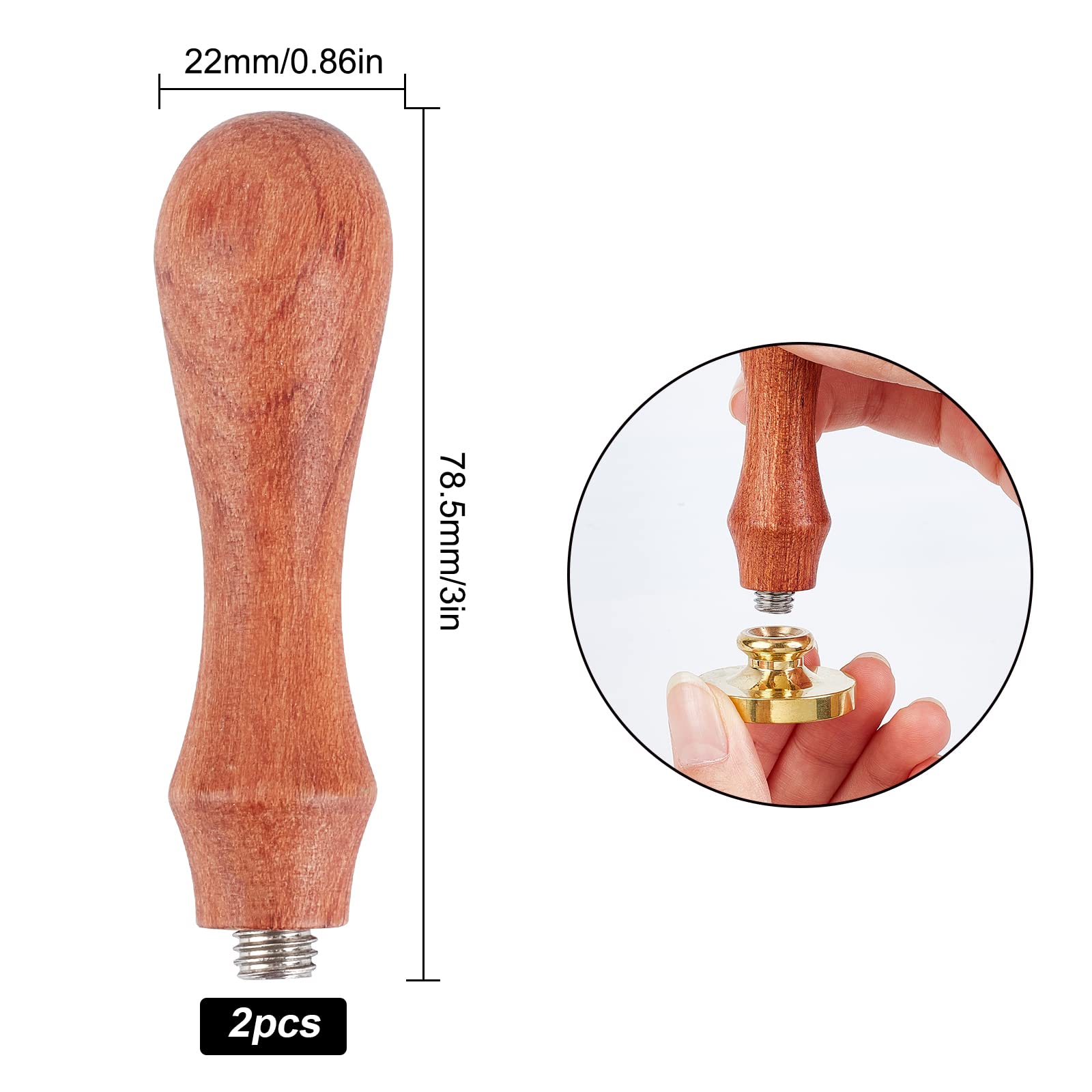 craspire Jeu de Tampons à Sceller à la Cire Vierge en Laiton, Tête de Tampon en Laiton D'Étanchéité Amovible 6 pièces avec Kit de Tampon de Sceau de Cire à Manche en Bois 2 pièces