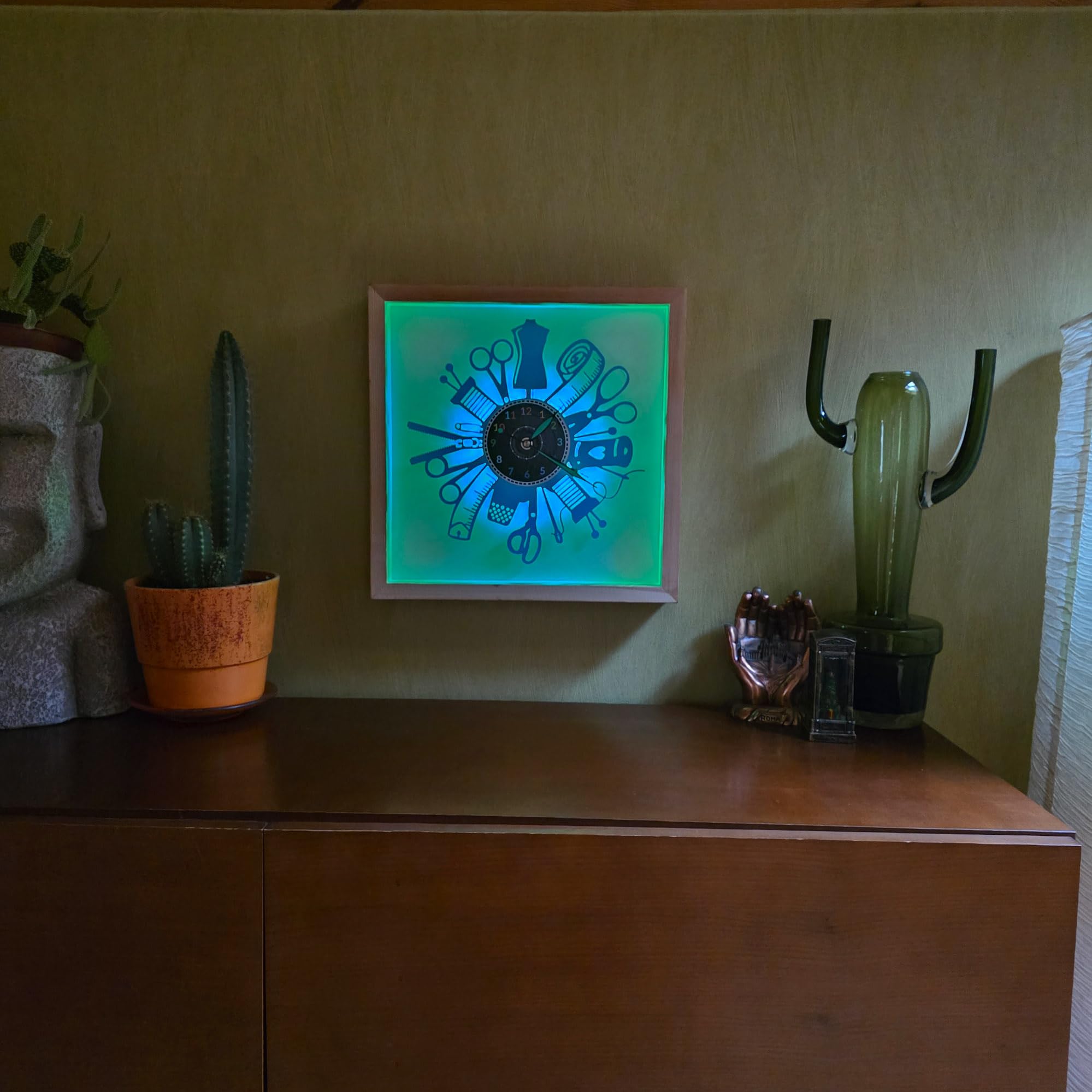 Maszyna do szycia zegar ścienny kolor LED RGB bezprzewodowa drewniana rama 35 x 35 cm płyta winylowa dekoracyjny zegar ścienny 9 kolorów dostępnych prezent prezent W0049KRL
