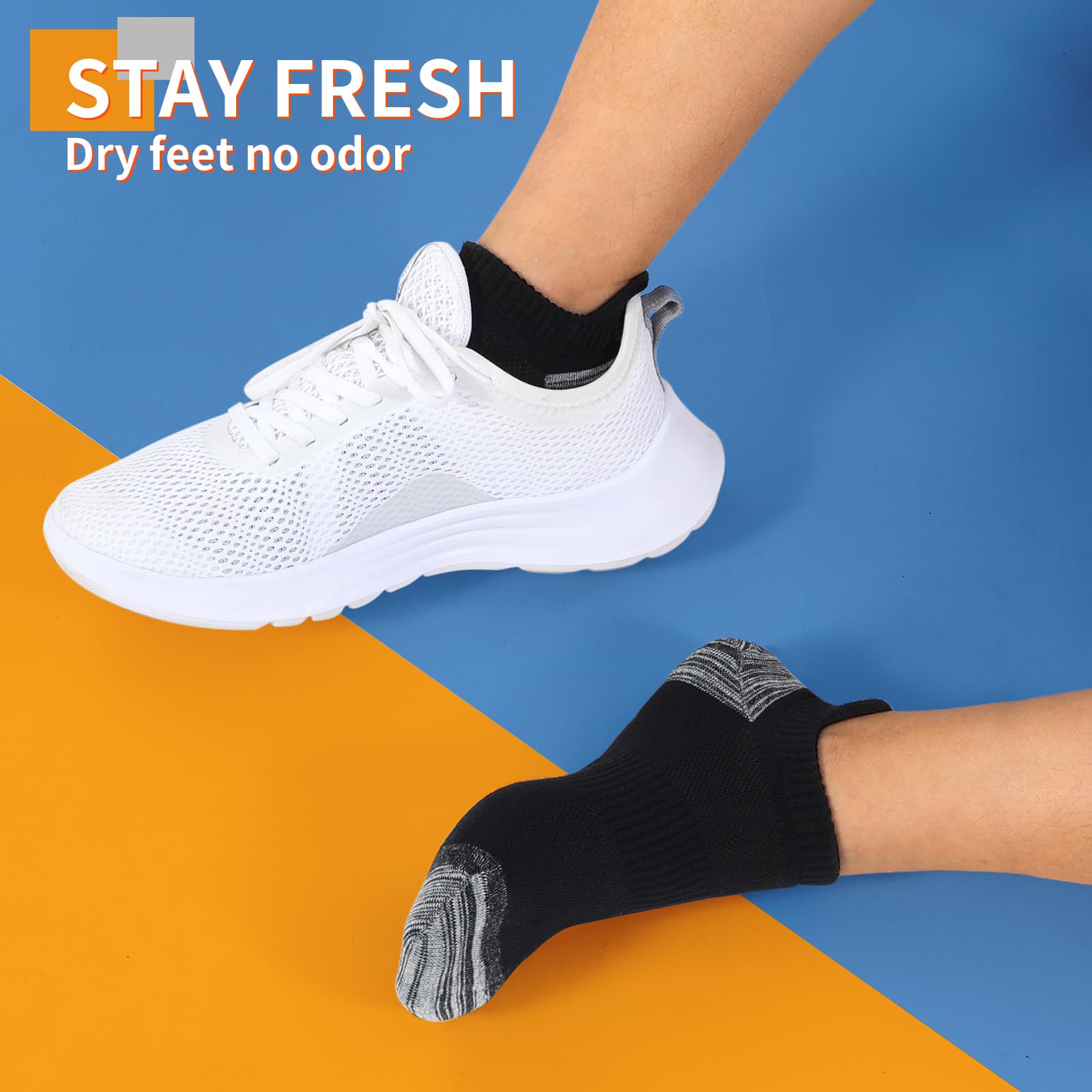 YOJOOM Lot de 5 paires de chaussettes de sport pour homme en coton respirant sans couture antidérapantes