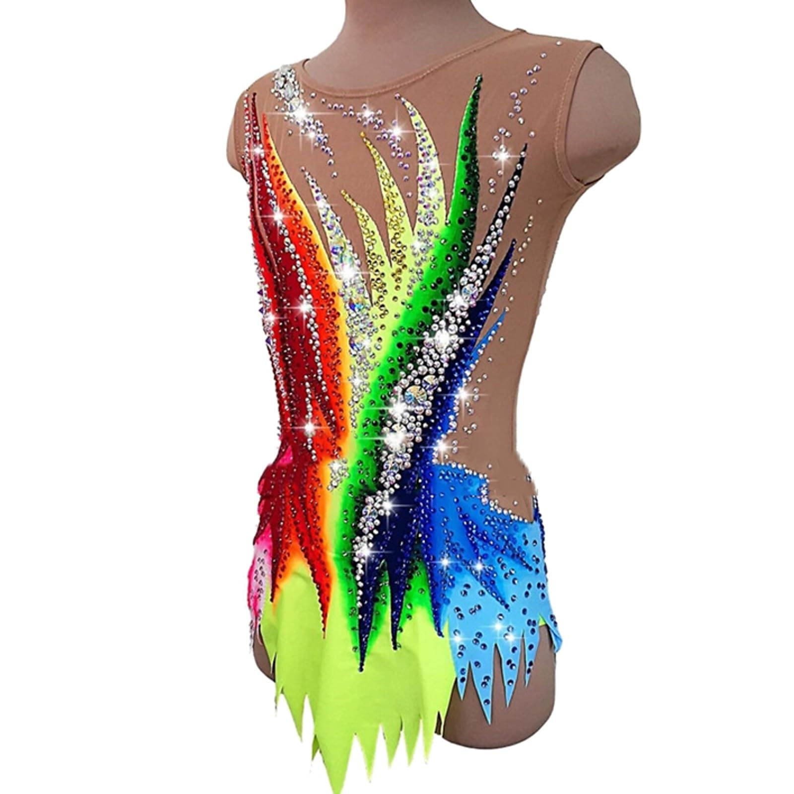 Justaucorps de gymnastique rythmique for filles, Patchwork dégradé, tenue une pièce de compétition for femmes avec strass
