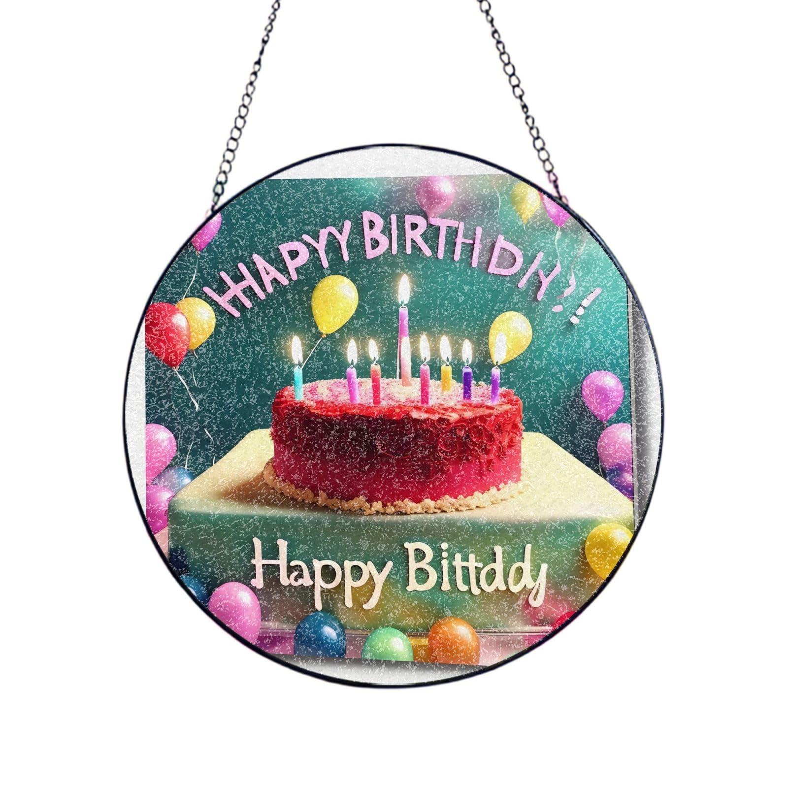 Happy Birthday Beautiful Stained Glass Sun Catcher for Window Garden Hanging Suncatchers Balcony Decor Gift 8in（20cm）