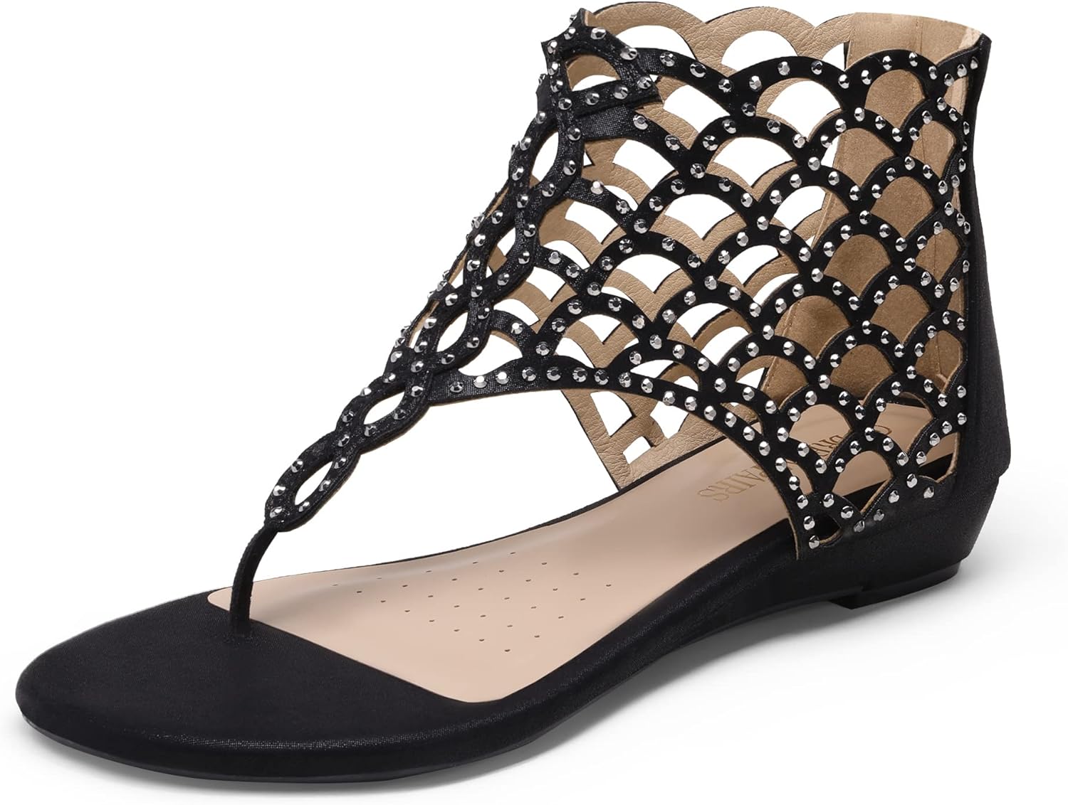 DREAM PAIRS Women's Jewel Rhinestones Design Ankle High Flat Sandals